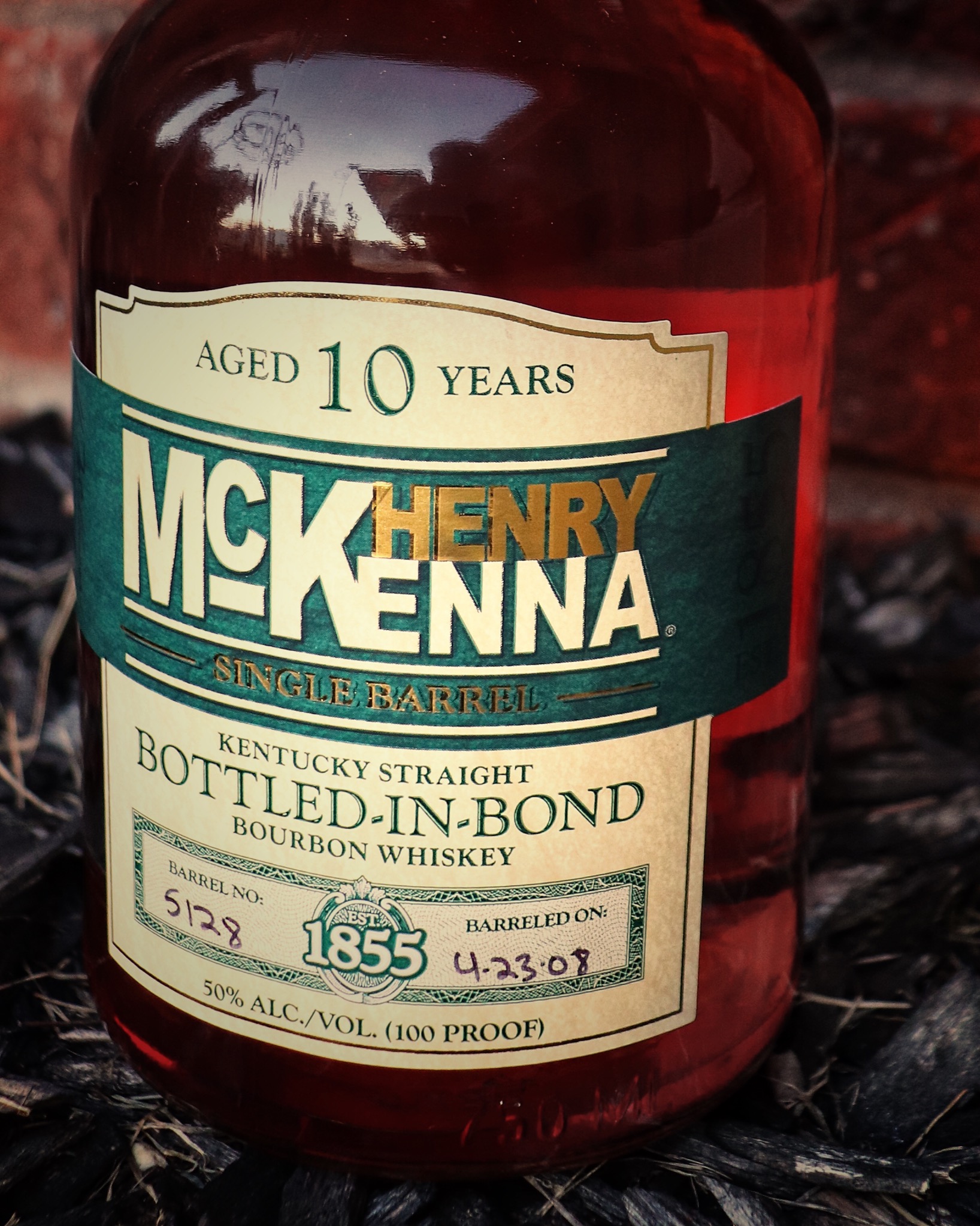 close up bottle of Henry McKenna