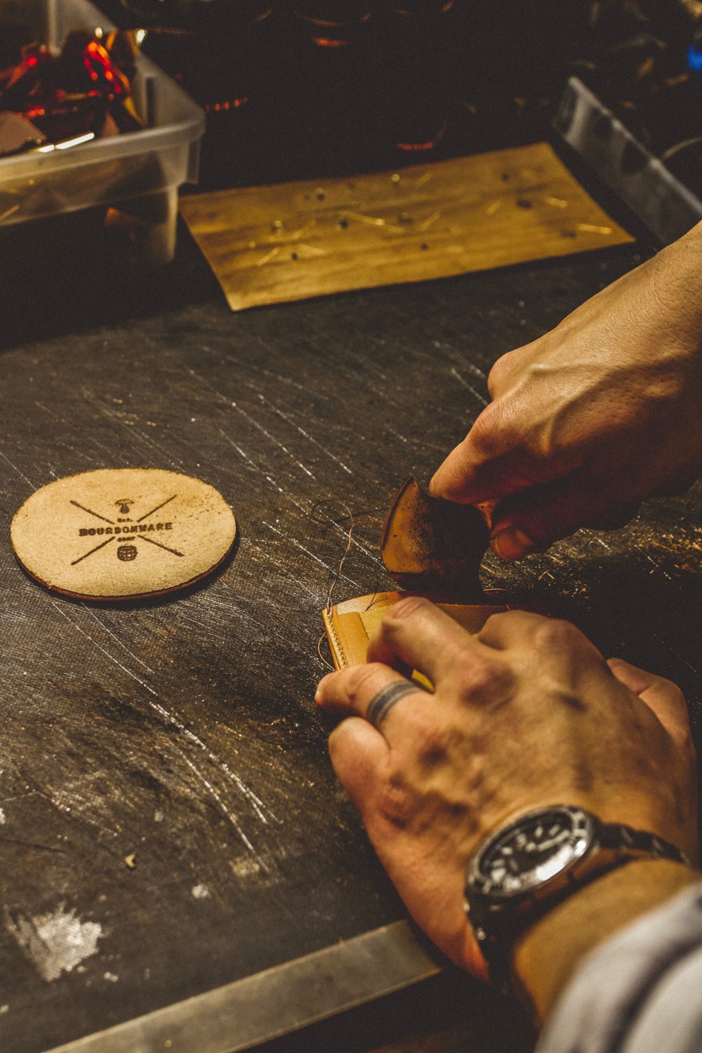 hand crafting leather goods