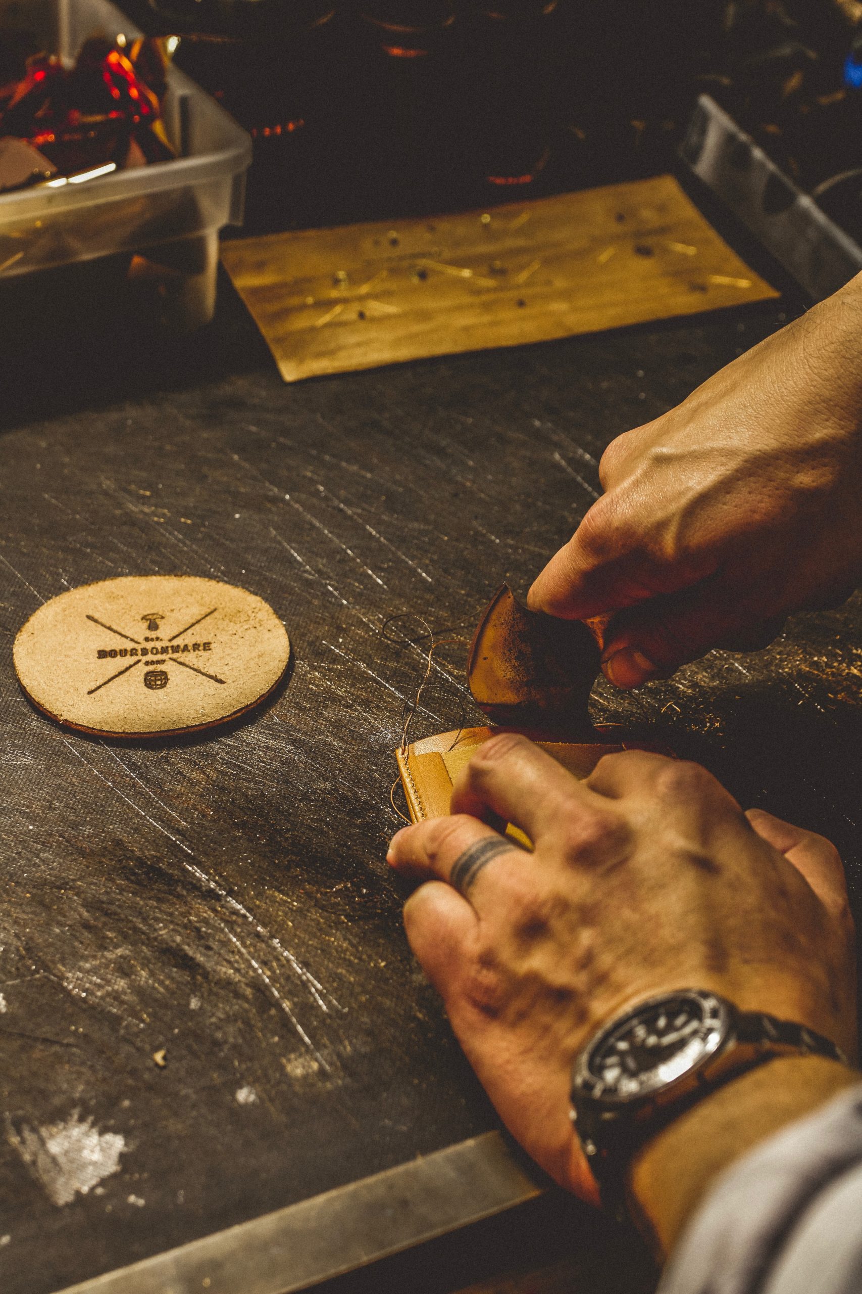 hand crafting leather goods