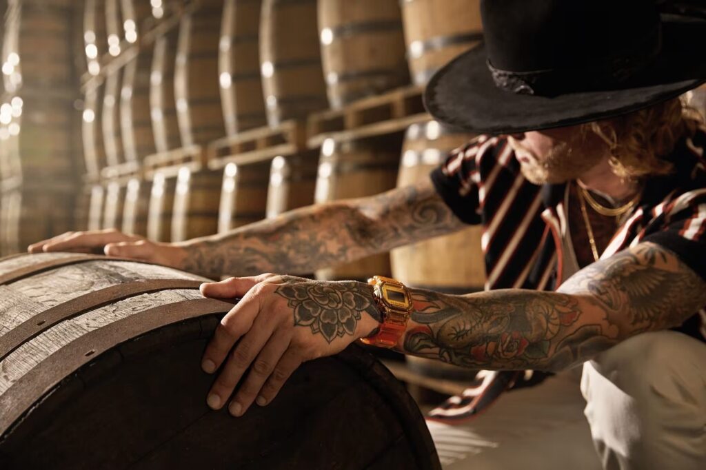 G-SHOCK Watch on Man inside Bourbon Barrel Warehouse