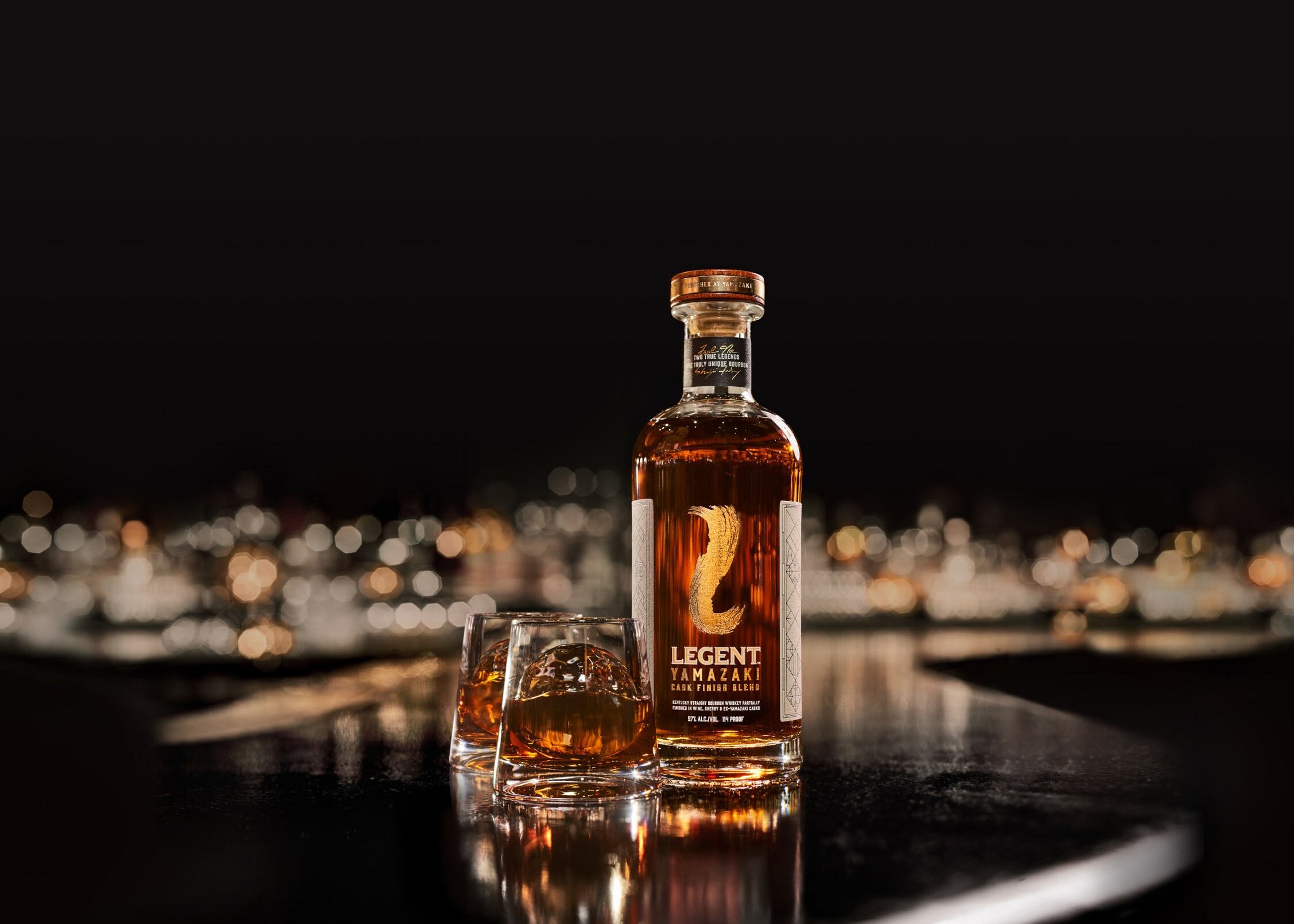Legent Yamazaki Cask Finish bourbon bottle on black background
