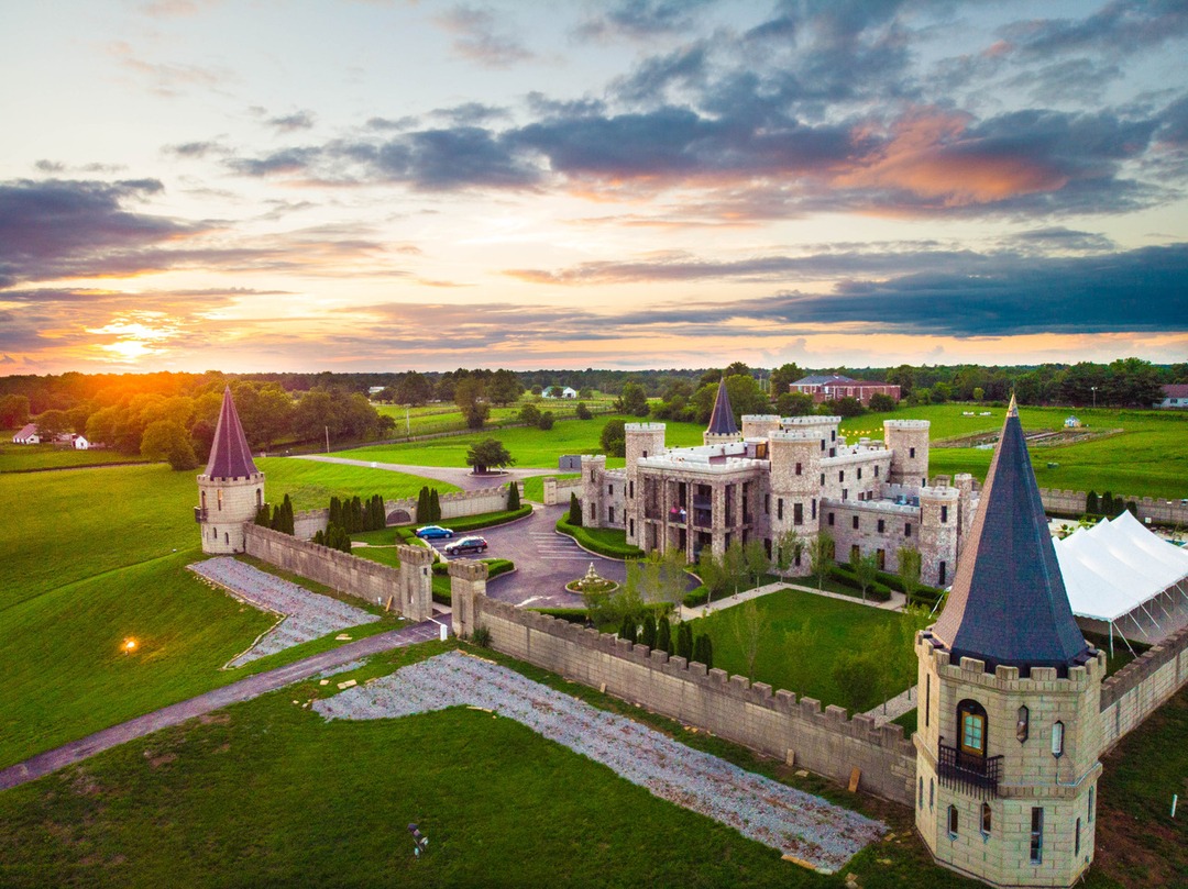 The Kentucky Castle landscape view at sunset.