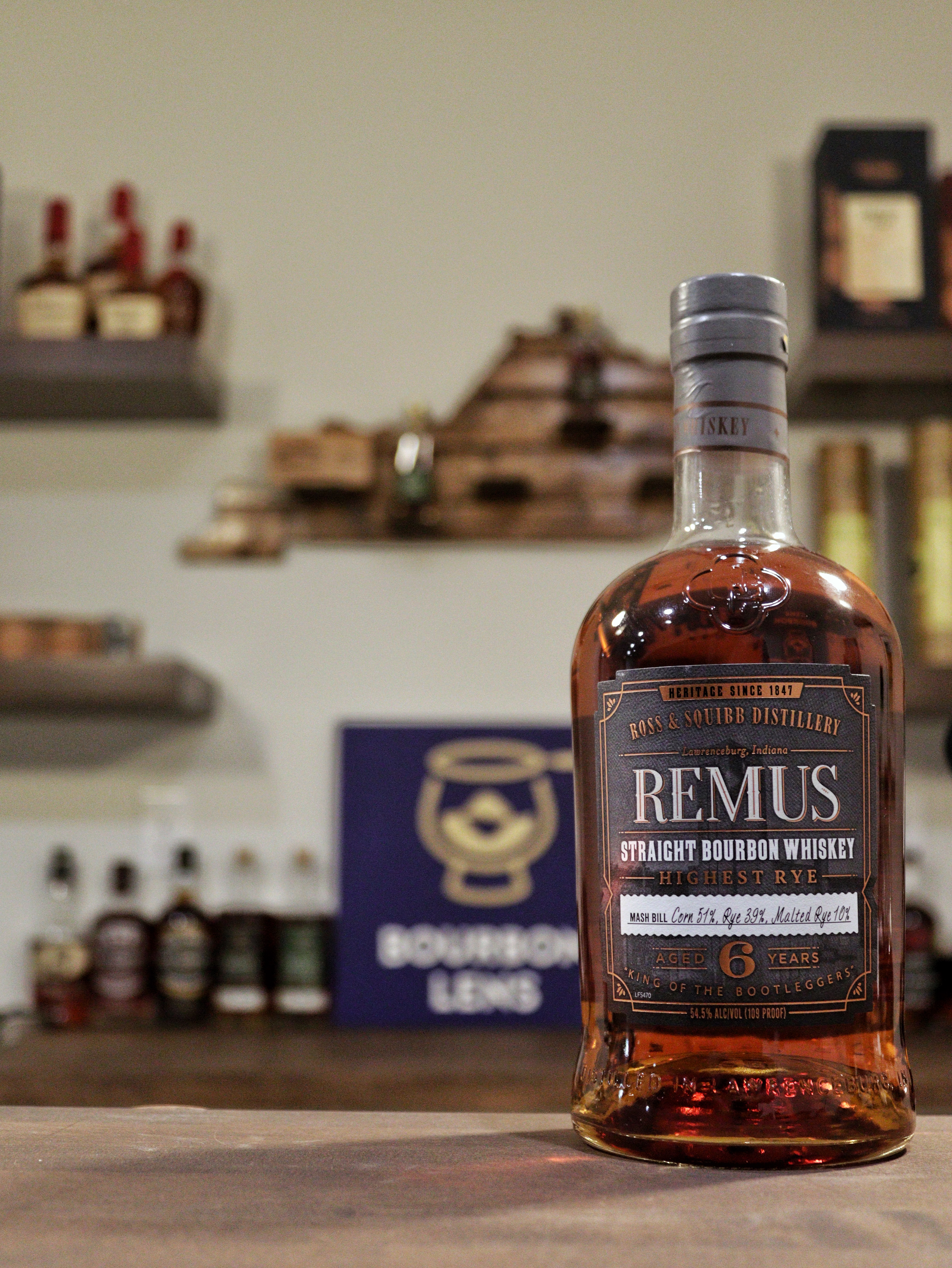 Remus Highest Rye Bourbon on a bar