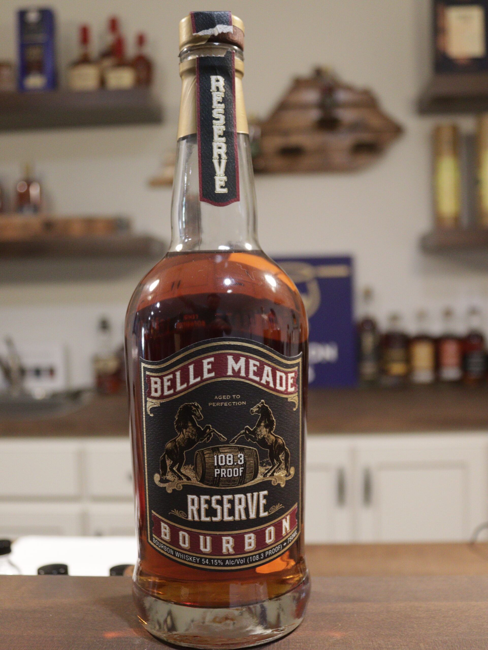 Belle Meade Reserve Bourbon sitting on a bar