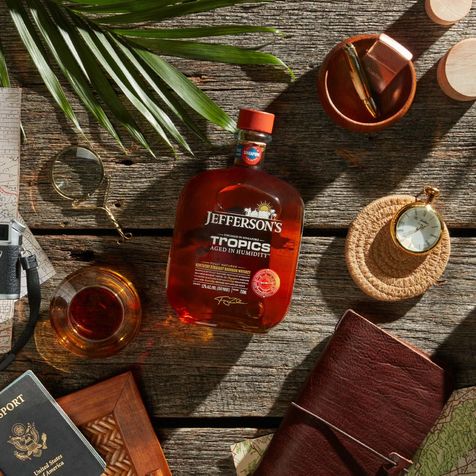 A flat lay image of the new Jefferson’s Bourbon Tropics