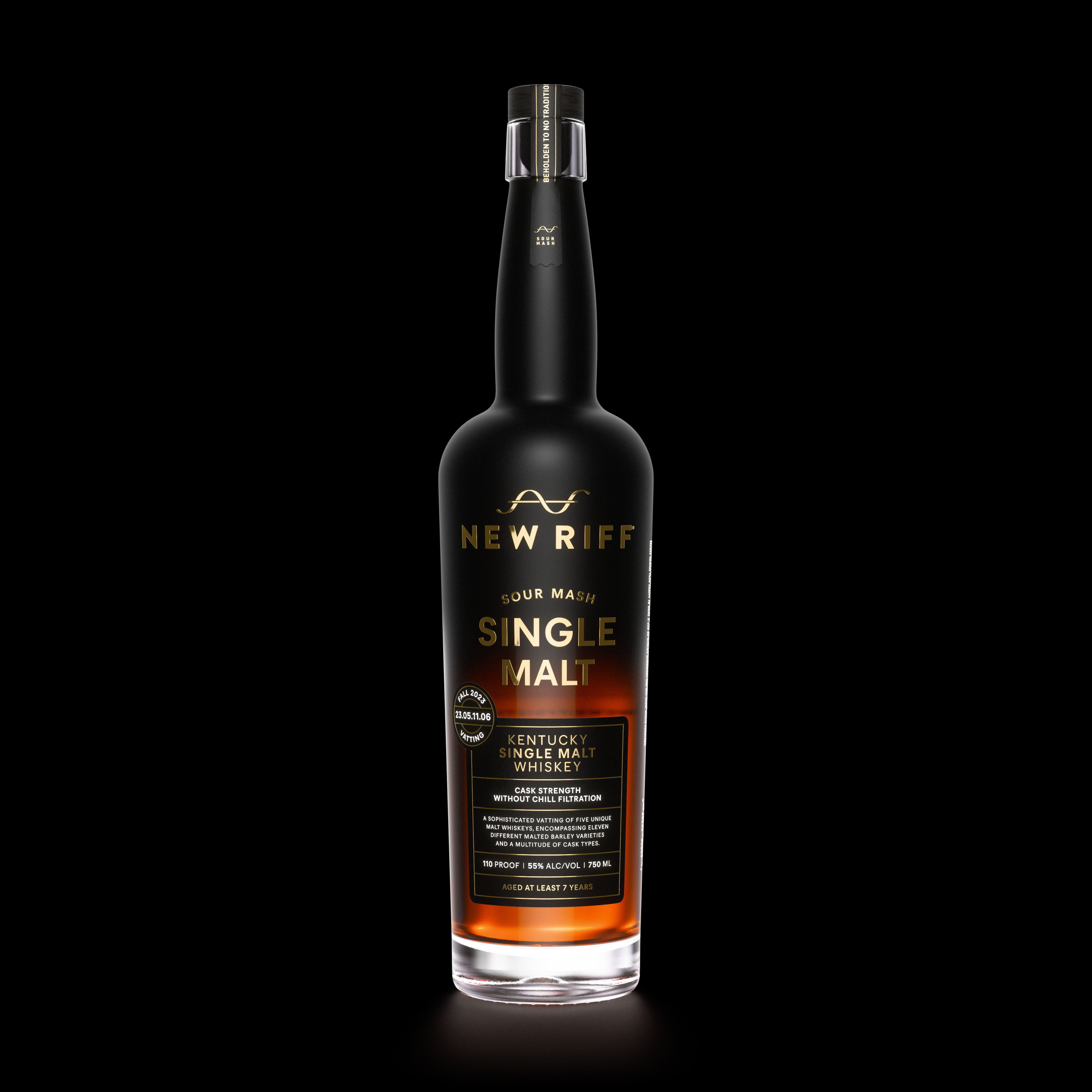 Black Single Malt Whiskey bottle with black background