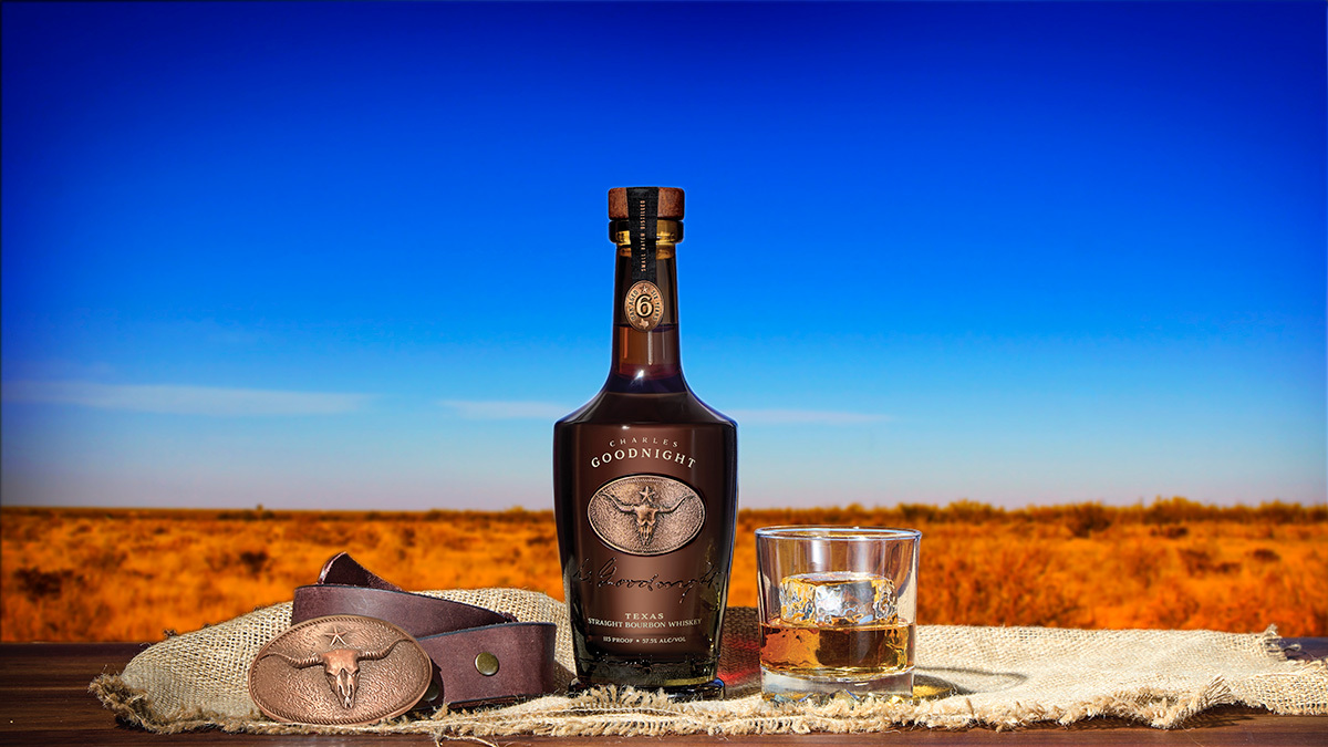 Charles Goodnight Bourbon with Texas backdrop