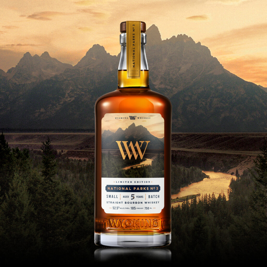 Wyoming Whiskey National Parks No. 3 with national park background.