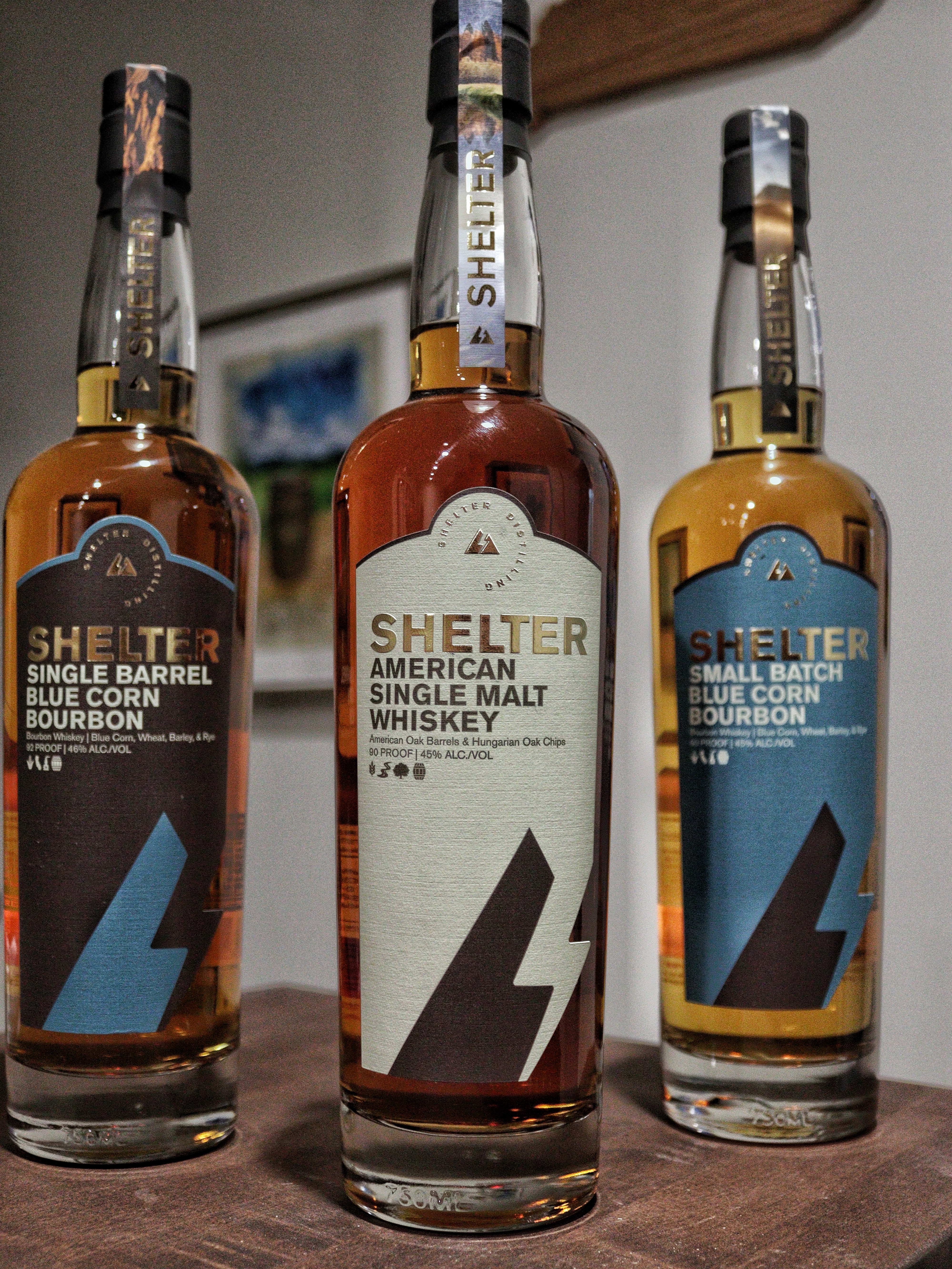 Shelter American Single Malt with additional Shelter Whiskey Bottles