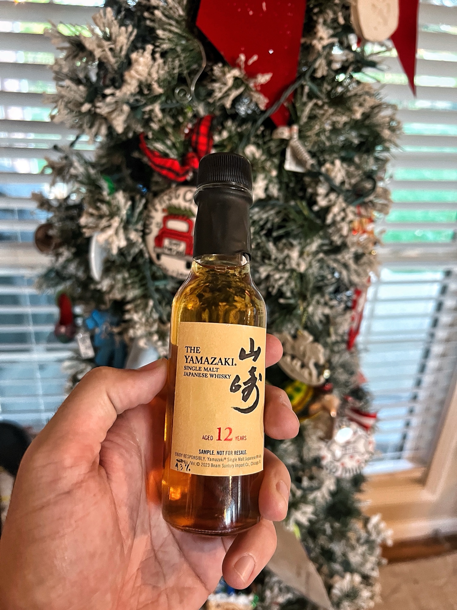 Yamazaki 12 100th Anniversary sample in front of a Christmas Tree