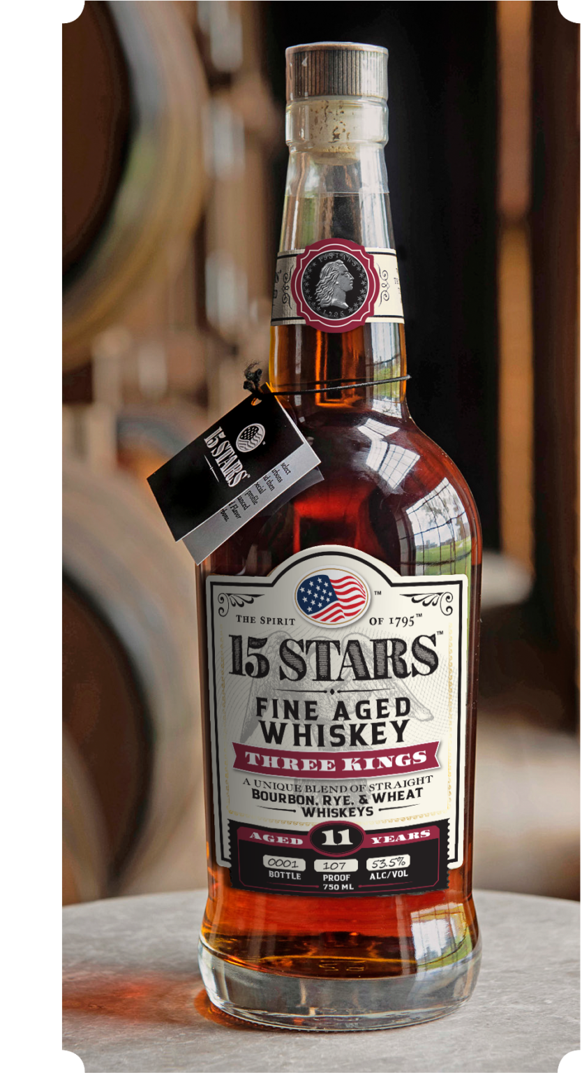15 STARS, Three Kings Fine-Aged Whiskey, Timeless Reserve, American whiskey, bourbon, rye whiskey, wheat whiskey, luxury whiskey, limited release, aged whiskey, Ricky Johnson, Rick Johnson, Bardstown whiskey, Kentucky bourbon, whiskey innovation.