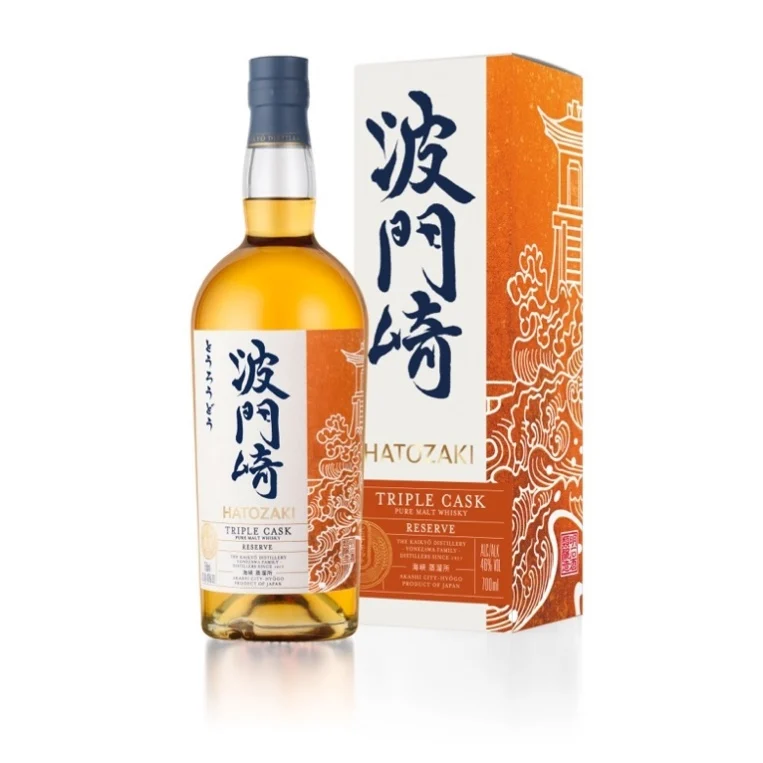 Hatozaki Triple Cask Reserve whisky bottle, Japanese Umeshu cask finish.