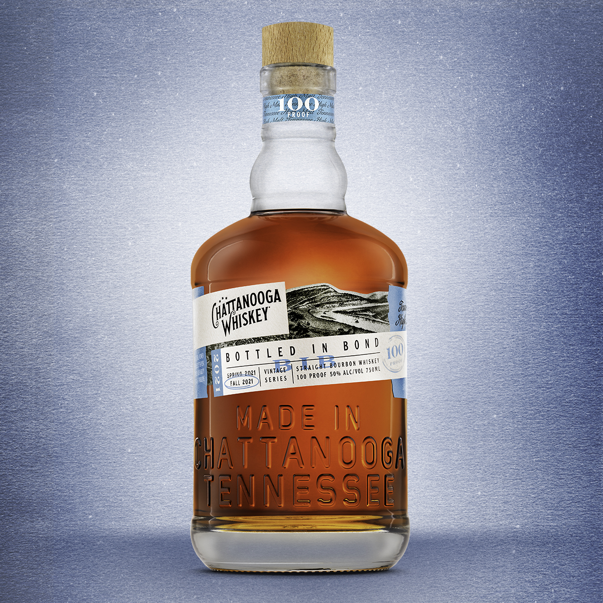 Chatt Bottled In Bond 2021 with a blue back drop.