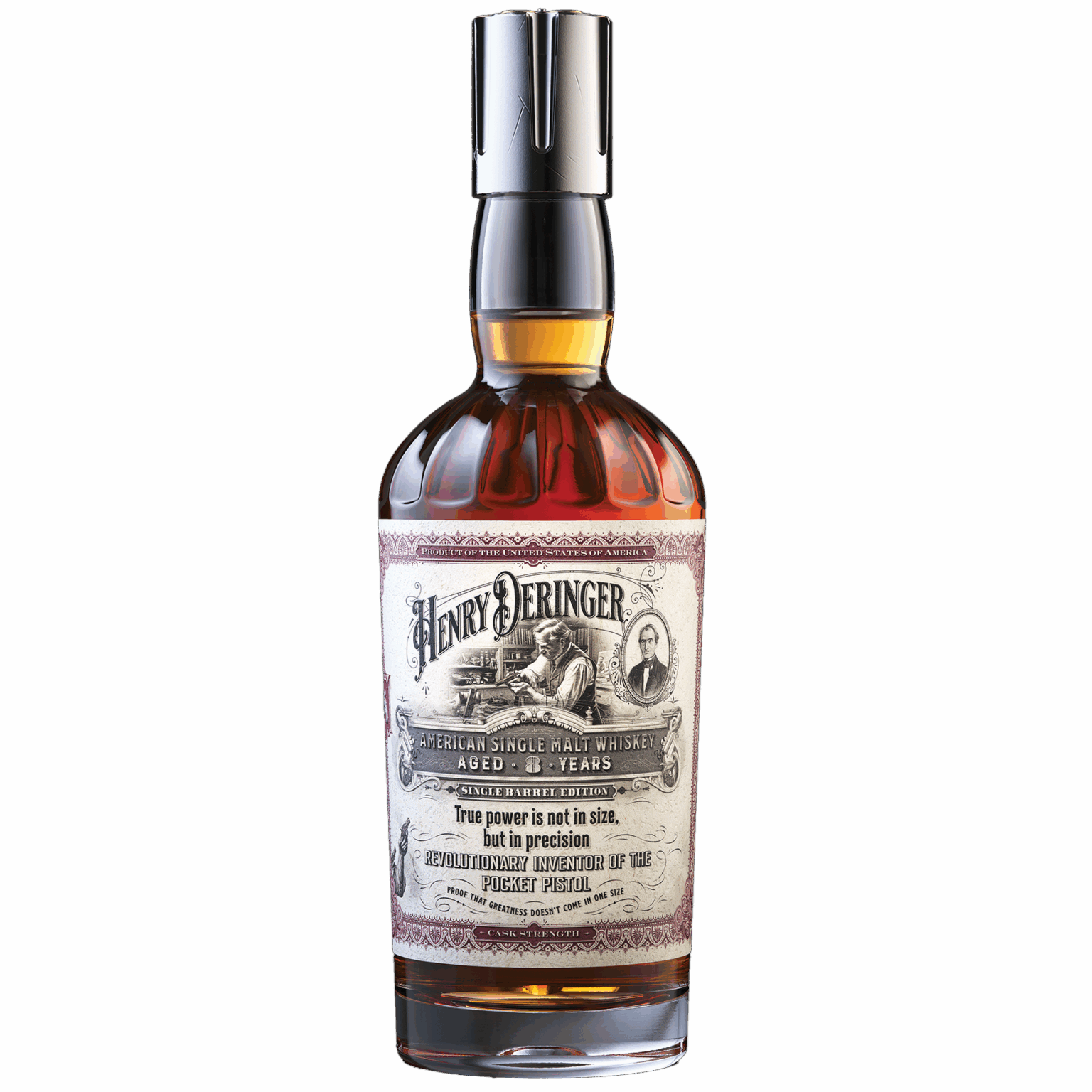 Henry Deringer 8 Year Single Malt with white background.