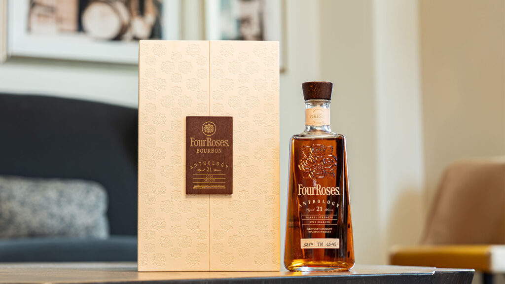 Four Roses Anthology Chapter 1 with a background and wooden box